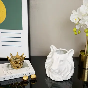[Finančné plánovanie]Nordic keramická korunka lev hlavu nádrž dekorácie home office creative decoration remeslá