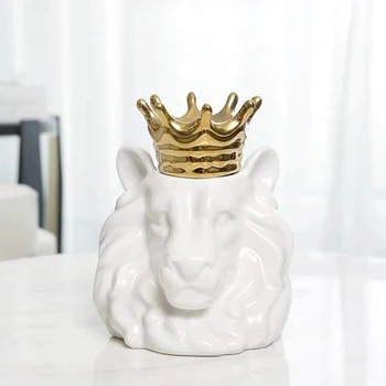 [Finančné plánovanie]Nordic keramická korunka lev hlavu nádrž dekorácie home office creative decoration remeslá