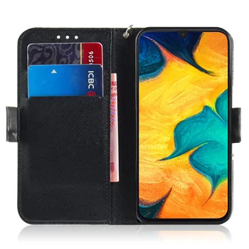 Flip Cover Peňaženky Stojan Pre Samsung Galaxy A30 Prípade, 3D Maľba PU Kožené Mäkký Silikónový Zahŕňa Mobilný Telefón Tašky