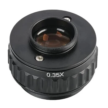 Focusable 0.35 X a 0,5 XC Bajonet Adaptér Objektívu Fotoaparátu, Adaptér pripojený k Trinocular Stereo Mikroskopom