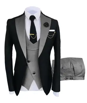Formálne Business Módne 3 Kusy Pánske Oblek Pevné Tuxedos Bunda, Modrá, Hnedá Béžová pre Svadby Ženích(Sako+Vesta+Nohavice)