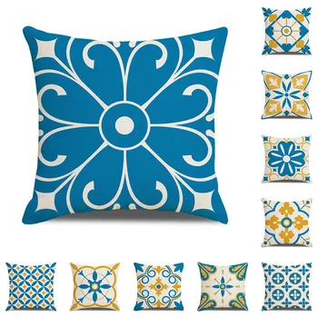 Fuwatacchi Bielizeň Geometrické Vankúš Modrý Kvet Vytlačené Vankúše pre Domáce Gauč Ozdobné obliečky na Vankúše Domova