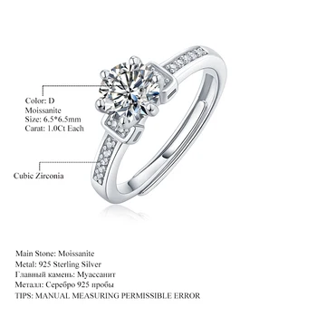 GEM BALET 1.0 Ct VVS1 6 Kolík Moissanite Ligotať Kameň Zásnubné Prstene 925 Sterling Silver Diamond Prstene Pre Ženy, Svadobné