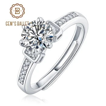 GEM BALET 1.0 Ct VVS1 6 Kolík Moissanite Ligotať Kameň Zásnubné Prstene 925 Sterling Silver Diamond Prstene Pre Ženy, Svadobné