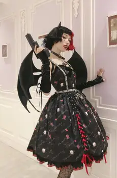 Gotický Halloween sladká princezná lolita šaty vintage roztomilý vysoký pás tlač viktoriánskej šaty kawaii dievča gothic lolita cos