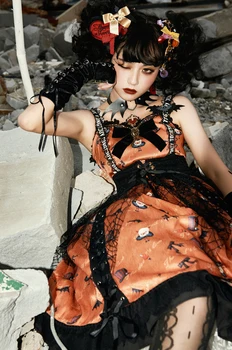 Gotický Halloween sladká princezná lolita šaty vintage roztomilý vysoký pás tlač viktoriánskej šaty kawaii dievča gothic lolita cos