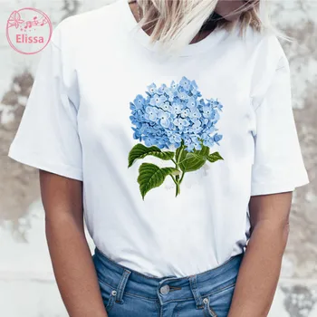 Grafický tlač T-tričko krátky rukáv fashion dámske letné šaty, kvet estetické T-shirt 90. rokov Harajuku dievča Clthes kvapka loď