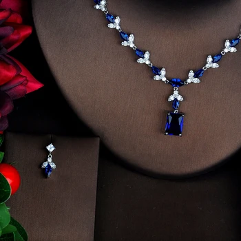 HIBRIDE Elegantný Dizajn Modrý Kubický Zirkón Šperky Sady Pre Ženy Náhrdelník Nastavte Módne Šaty Príslušenstvo, Zásnubný Dar N-517