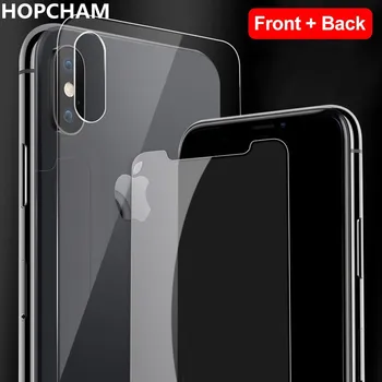 HOPCHAM Predné filmový a Späť film Tvrdeného Skla Pre iPhone XS Max 7 6 6 Plus Screen Protector Pre iPhone X 5S SE Ochranné Sklo