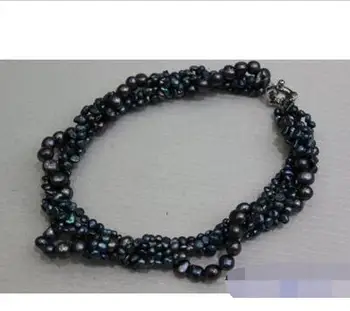 HOT PREDAJ!!! 5 prameňov Black Sladkovodné perly set 4-8 mm Náramok, náhrdelník 8 a 18-PALCOVÉ