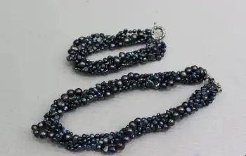 HOT PREDAJ!!! 5 prameňov Black Sladkovodné perly set 4-8 mm Náramok, náhrdelník 8 a 18-PALCOVÉ