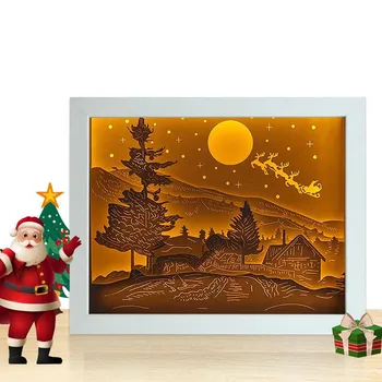 HZFCEW 3D Christmas Night Light Papier Rezbárske Umenie Premietacie USB Posteľ Lampa Darček Deco Svetlo s Bielym Rámom