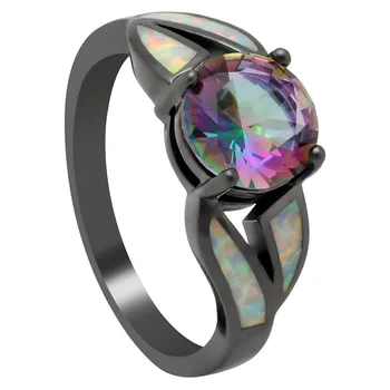 Hainon Black Gun Farba Tajomstvo Rainbow Cubic Zirconia Fire Opal Prstene pre ženy, Horúce Módne Šperky originálne Party, Koktail Krúžok