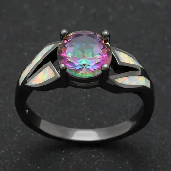 Hainon Black Gun Farba Tajomstvo Rainbow Cubic Zirconia Fire Opal Prstene pre ženy, Horúce Módne Šperky originálne Party, Koktail Krúžok