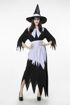 Halloween Kostým Čarodejnica Pre Dospelých Žien Výkon Oblečenie Cosplay Kostým Maškaráda Biely Čierny Kostým Čarodejnice