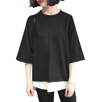 Harajuku T Shirt Ženy Krátky Rukáv kórejský Štýl O-krku tmavosivé Čierne tričko Vrchné tričko feminina Plus Veľkosť