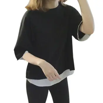 Harajuku T Shirt Ženy Krátky Rukáv kórejský Štýl O-krku tmavosivé Čierne tričko Vrchné tričko feminina Plus Veľkosť