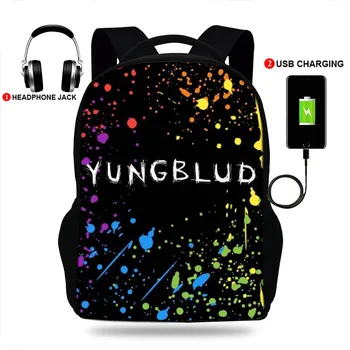 Hip-Hop Yungblud Tlače cez USB Batoh Módne Chlapec Dievča Školy Taška mužov Notebook Batoh žena taška Vybrať, Výťah Cestovná taška