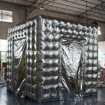 Hot predaj 3x3x3m luxusný strieborný prenosné nafukovacie photo booth s led pre svadobné party vo Vysokej Kvalite