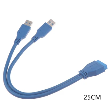 Hot predaj Dual 2 Port USB 3.0 Typ A Mužov na 20 Pin Doske Hlavičky Muž Kábel Kábel Adaptéra USB Predlžovací kábel