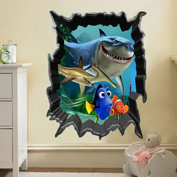 Hľadá sa Nemo Bruce Ryby Ryby 3D Zobrazenie Umenie Samolepky na Stenu Obtlačky detská Izba Decor
