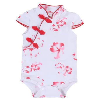IN HORÚCICH Letných 2017 Novorodenca Baby Girl Kvetinový cheongsam Romper Jumpsuit Oblečenie 0-18 M Oblečenie
