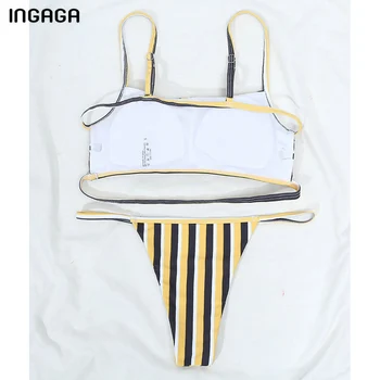 INGAGA Bandeau Bikini Push Up Plavky, Plavky Ženy Pruhované plavky Ženy 2021 Nové Biquini Plaviek Popruh Bikini Set