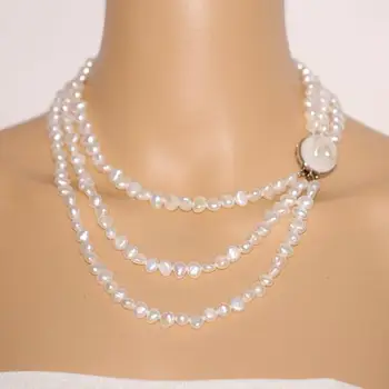 Ideálny Bridesmaid, Šperky, Perly,Multi Strand Barokový 7-8mm Sladkovodné Perlový Náhrdelník,Prírodné Shell Spona,Módny dámsky Darček