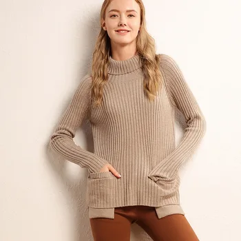 JECH Jesenné a zimné nové žien čerpanie klopy cashmere vlnený sveter voľné veľké veľkosti, dlhé rukávy cashmere sveter pulóver