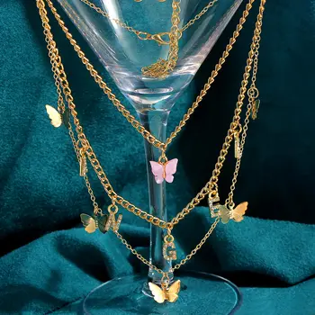 JEDNODUCHO POCIT, Boho Viacvrstvových Prívesok Motýľ Náhrdelníky Pre Ženy Móda Anjel Crystal list Choker Náhrdelník Osobnosti Šperky