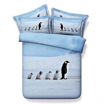 JF-028 Krásne penguin posteľná bielizeň sady Darček pre deti jednolôžko twin plnej veľkosti 3D obliečky kráľovná super king listy bielizeň