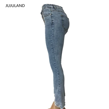 JUJULAND žena svetlice jeans modrá Ručné diamond strapec vysokej kvality chudá štyri tlačidlo džínsy 6621