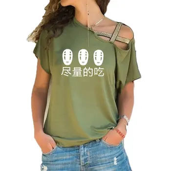 Japonské Anime Jesť, Čo Chcete, Vtipné Výroky T-Shirt Ženy Roztomilej Príležitostné Nepravidelný Skosenie Kríž Obväz Tee estetické topy