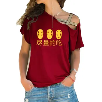 Japonské Anime Jesť, Čo Chcete, Vtipné Výroky T-Shirt Ženy Roztomilej Príležitostné Nepravidelný Skosenie Kríž Obväz Tee estetické topy