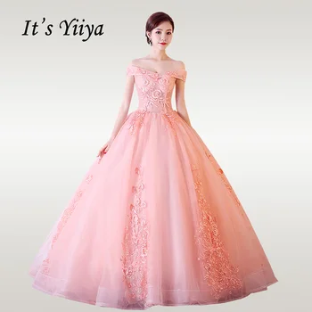 Je to YiiYa Svadobné Šaty Elegantná Loď Krku Dĺžka Podlahy Ružové Svadobné Šaty Výšivky Lištovanie Čipky Vestido de novia CH004