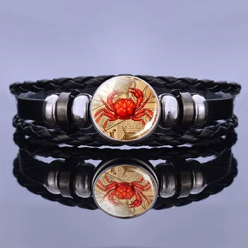 Jedinečný Dizajn Krab Foto Náramok, Ručne vyrábané Čierne Kožené Náramky pre Ženy Pulseras Cabochon Sklo Korálkové Šperky, Veľkoobchod