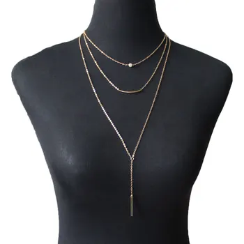 Jednoduchý Dlhý Reťazec Perlový Náhrdelník Jednoduché Kovové viacvrstvové Clavicle Prívesok Náhrdelníky pre Ženy Móda Krku Šperky XL651