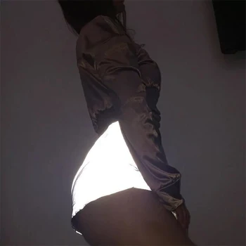 Jednofarebné Nízky pás, Elastický Pás Sexy Šortky Ženy Hip Hop Lesklé Krátke Nohavice, Nočné Svetlo Odrážajúce Šortky Bežné Šortky
