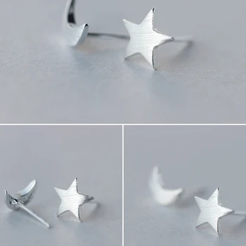 Jemné Krásne 925 Sterling Silver Star Mesiac Stud Náušnice pre Ženy kórejský Minimalistický Náušnice, Šperky, Doplnky