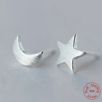 Jemné Krásne 925 Sterling Silver Star Mesiac Stud Náušnice pre Ženy kórejský Minimalistický Náušnice, Šperky, Doplnky