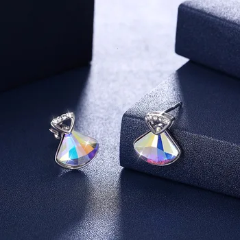 Jemné Šperky Vyrobené so Swarovski Crystal Stud Náušnice Reálne S925 Mincový Striebro Geometrické Modrá Shell Náušnice pre Ženy Darček
