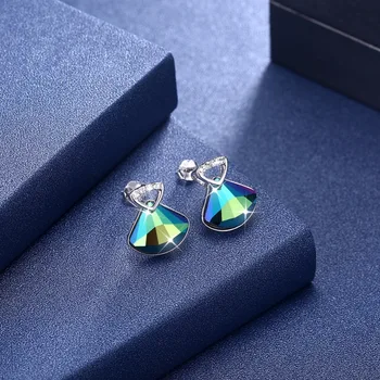 Jemné Šperky Vyrobené so Swarovski Crystal Stud Náušnice Reálne S925 Mincový Striebro Geometrické Modrá Shell Náušnice pre Ženy Darček