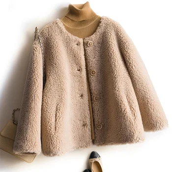 Jesenné a zimné nové kožušiny častice strihanie oviec vlny kabát žena kompozitné kožušiny jedno krátke kolo krku kabát módne all-zápas