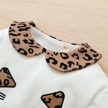 Jeseň Deti Oblečenie Sady Baby Girl Dlhý Rukáv Cartoon Vzor Mikina Leopard Tlač Krátke Sukne 2 ks Oblečenia Nastaviť