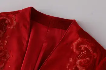 Jeseň Tweed Kabát Čínsky Štýl tvaru Strednodobom A dlhodobom Oddiel Jediného Tlačidla Retro Výšivky, Kvetinové Spájať Žien Kabát M-XL