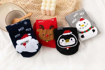 Jeseň/Zima Vianoce Ponožky Žena Perie Priadza Santa Claus Cartoon Moose Snehuliak Penguin Rovno Rada Dlhé Ponožky Červenej Ponožky