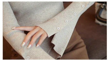 Jeseň dlhý rukáv sveter ženy kórejský štýl pevné kolo golier ženy sveter spodnej časti pletený sveter ženy pulóver 5053 50