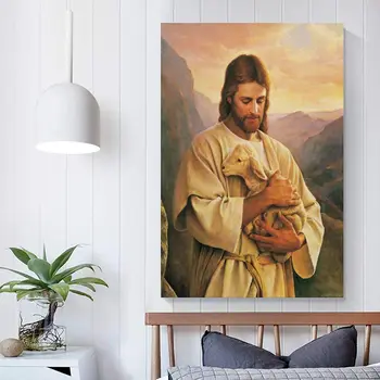 Ježiš a Jahňa, Plagát Dekoratívne Maliarske Plátno na Stenu Umenie Obývacej Izbe Plagáty Spálňa Maľovanie