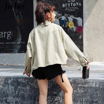 Jielur Denim Jacket pre Ženy je kórejský Jeseň Bomber Bundy Zimné Džínsy Dámy Kabát Harajuku Milenci Streetwear Veste Femme
