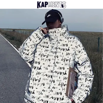 KAPMENTS Reflexné Oblečenie Mužov List-tlačené Bublina Kabát 2020 Windbreaker Pánske Zimné Puffer Bunda Muž Hip Hop Bundy 5XL